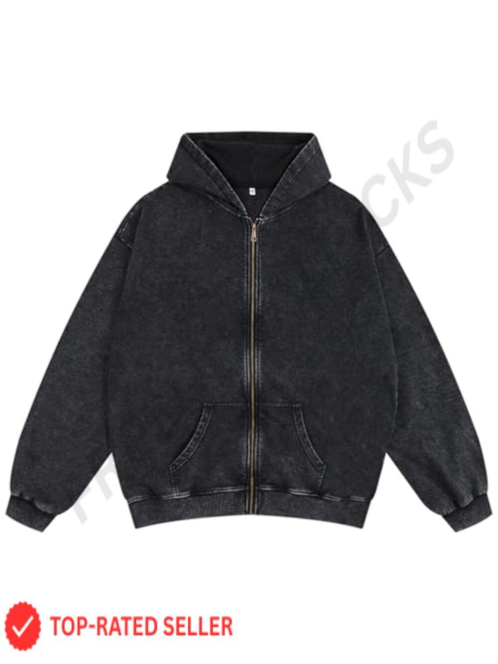 Oversized Acid Wash Cotton Zip Up Hoodie Distressed Grunge Streetwear